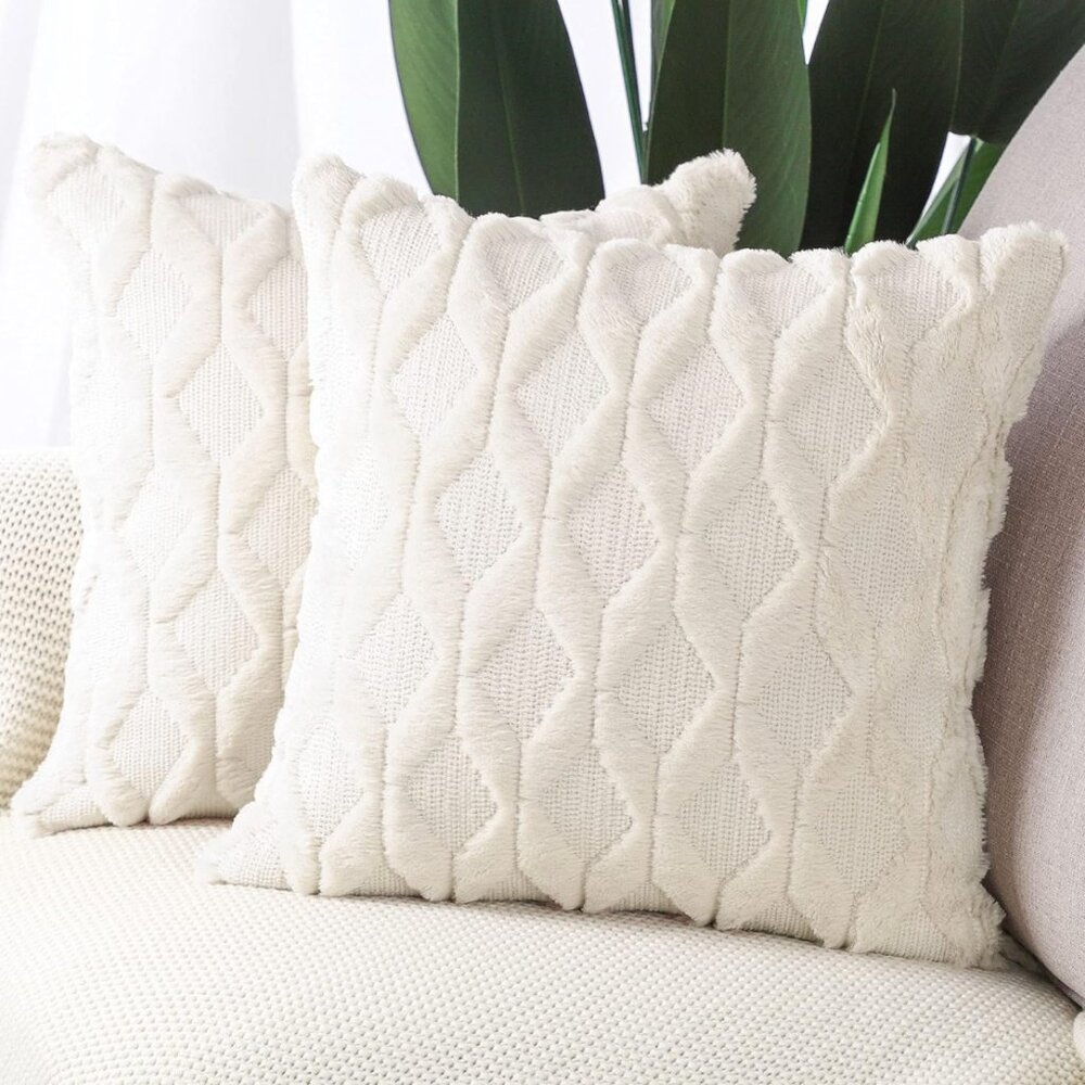 New (2) West Elm White Boho Cream Tassel Throw Pillow Case Cover Sham 20" x 20"